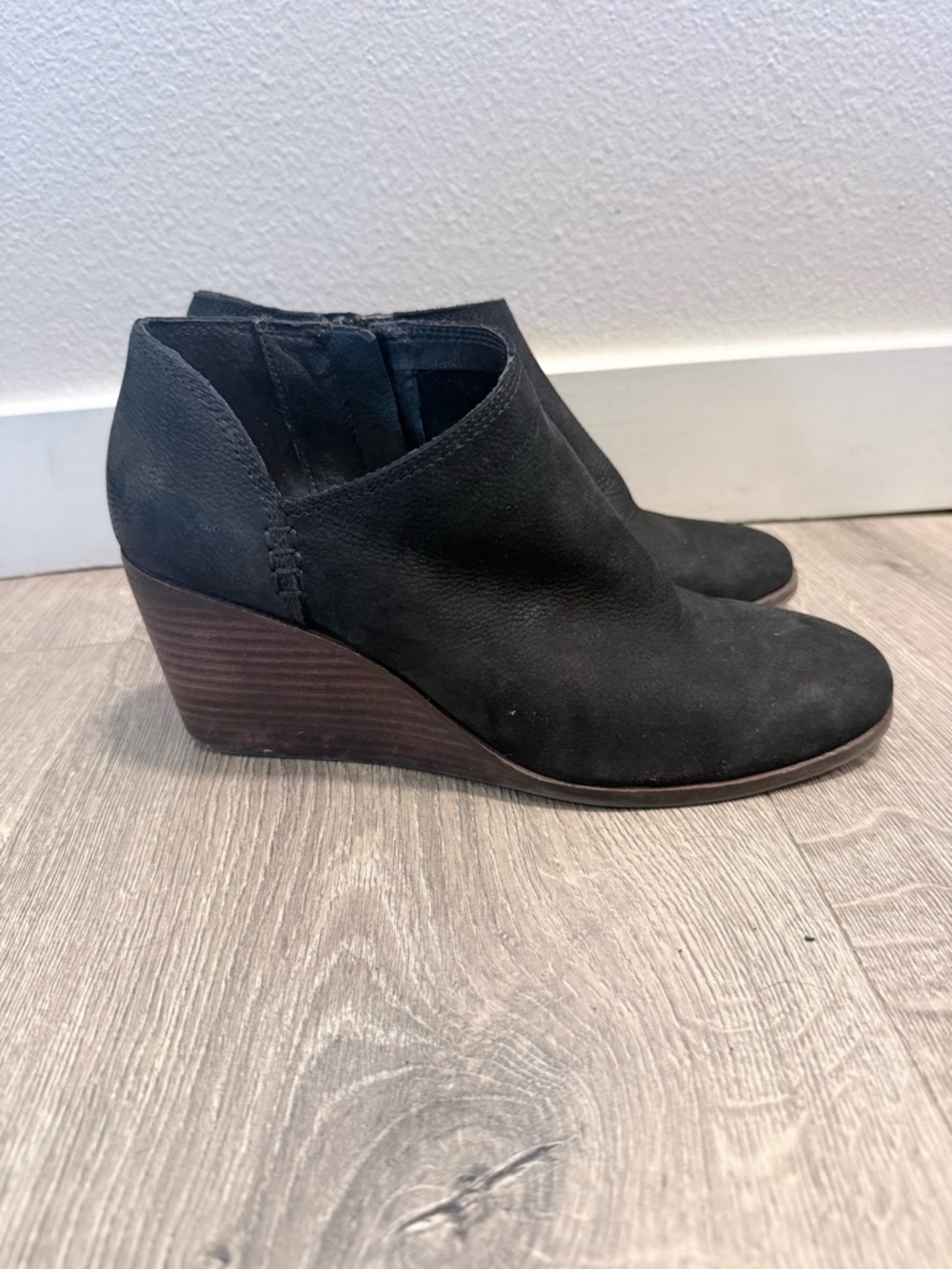 Lucky Brand Black Suede Wedge Ankle Booties